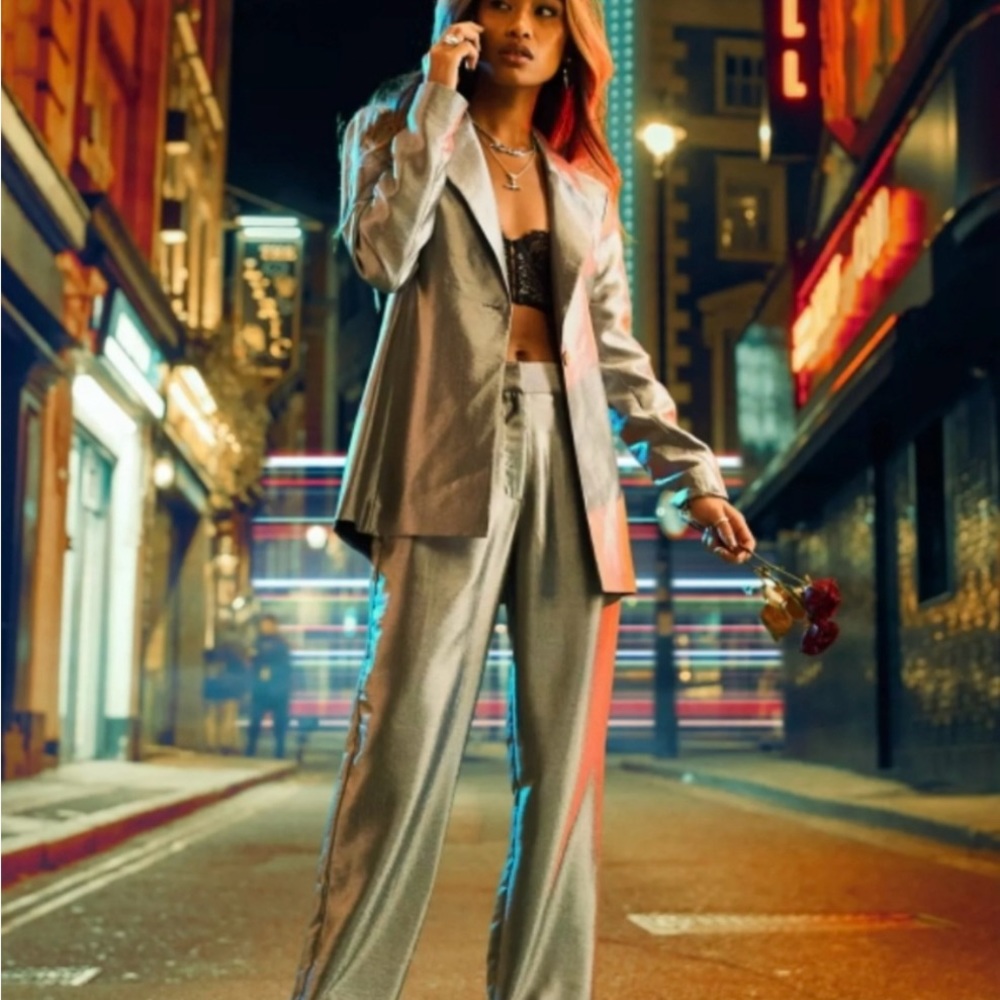 Asos design metallic silver pants and blazer set